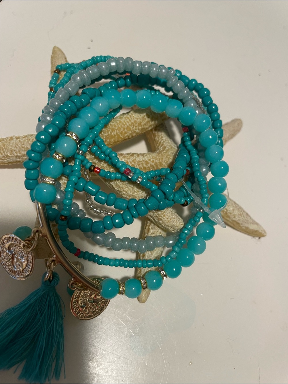Turquoise Beaded Tassel Charm Bracelet Set - Unknown Brand - Picture 4 of 4